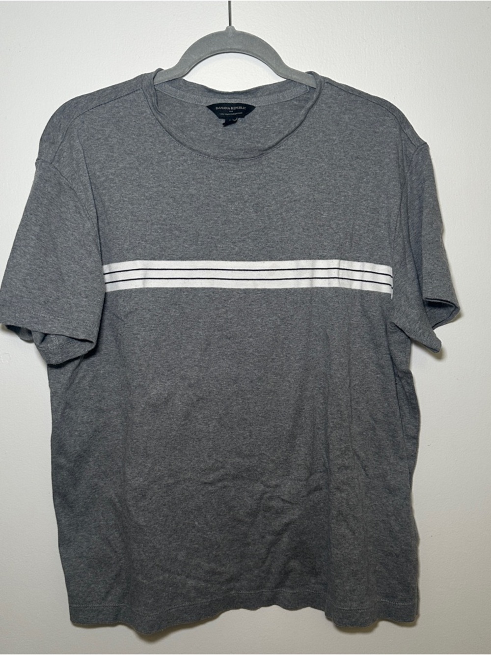 Banana Republic Gray Short Sleeve Tee with White Chest Stripes